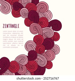Vector zentangle template for a poster or an invitation card. Hand-drawn doodle waves on background. Cute modern freehand colorful waves. Five shades of pink on light background.
