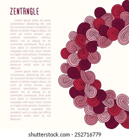 Vector zentangle template for a poster or an invitation card. Hand-drawn doodle waves on background. Cute modern freehand colorful waves. Five shades of pink on light background.