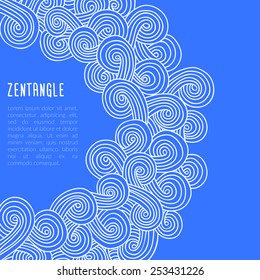 Vector zentangle template for a poster or an invitation card. Hand-drawn doodle waves on background. Cute freehand waves,