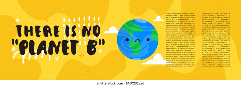 vector zero waste concept banner in bright yellow color with "there is no planet b" lettering and cute planet illustration. Zero waste banner