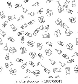 Vector Zero Waste icons design seamless pattern. Linear illustration of Refuse Reduce Reuse Recycle Rot. No Plastic and Go Green. Еco lifestyle sign and symbol collection.