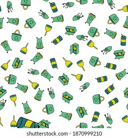 Vector Zero Waste icons design seamless pattern. Linear illustration of Refuse Reduce Reuse Recycle Rot. No Plastic and Go Green. Еco lifestyle sign and symbol collection.