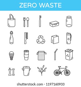 Vector Zero Waste logo design template set. Eco life style sign and symbol collection. No Plastic and Go Green concept. Outline icon illustration of  “Refuse Reduce Reuse Recycle Rot”