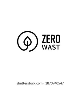 Vector Zero Waste Logo Template Set. Linear Eco Icon Labels With Leaves.