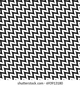 Vector Zigzag Chevron Seamless Pattern. Diagonal Curved Wavy Zig Zag Lines. Simple stylish abstract geometric background. Black & white texture. Modern design for decor, fabric, textile, linens, cloth