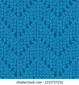 Vector ZigZag Chevron Stitch Pattern. Lace wool hand-knitted fabric material. High detailed knitting boundless background. Hand-drawn blue jersey knitwear.