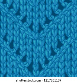 Vector ZigZag Chevron Stitch Pattern. Lace cotton hand-knitted fabric material. High detailed blue knitting boundless background. Hand-drawn jersey knitwear.