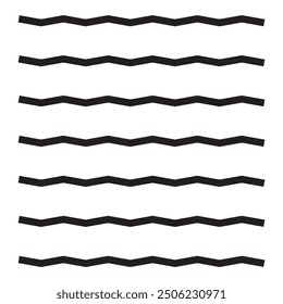 Vector zigzag lines and waves, wavy pattern. Squiggle zig zag frame with wiggle. Curvy undulate parallel borders. Curve sinuous stroke with sine. Design of squiggly seamless water graphic brushes.
