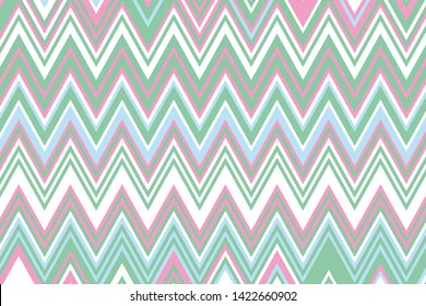 Vector zigzag pattern. Chevron background. Pale pink, green and blue color. 