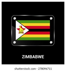 Vector Zimbabwe Flag glass plate with metal holders - Country name label in bottom