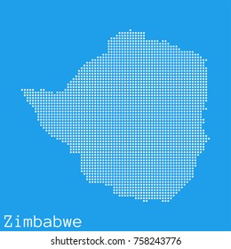 Vector Zimbabwe map silhouette dotted on blue background
