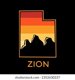 vector of zion national park silhouette in sunset scenery 