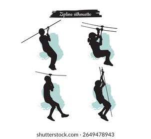 ilustração de conjunto de silhuetas de zípline vetorial