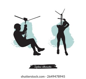 ilustração de conjunto de silhuetas de zípline vetorial