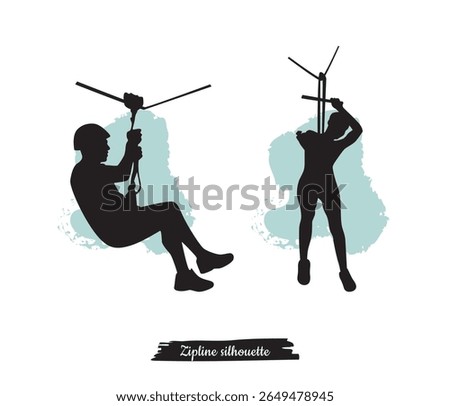 vector zipline silhouette set illustration