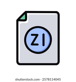 Vector Zipped file icon, filled outline style editable stroke.