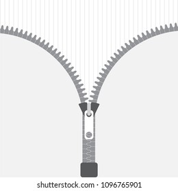 Vector zipper icon. Vector icon open zipper, fastener. Zipper on gray background. Flat design. Vector illustration EPS10. 