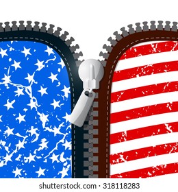 Vector Zipper Illustration with American Flag