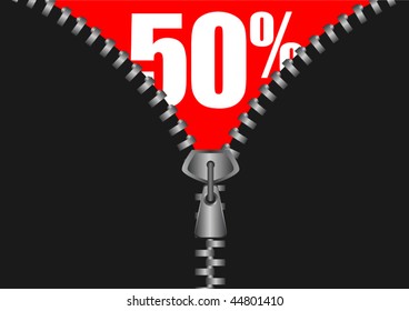 Vector zipper revealing a discount for sale purposes