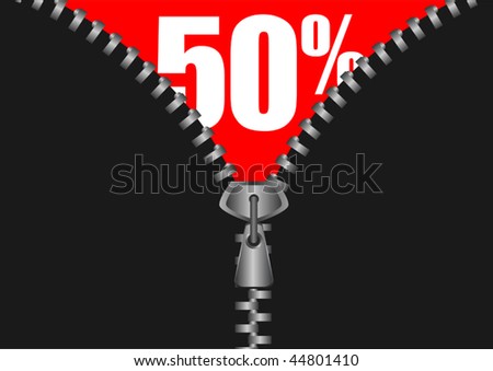 Vector zipper revealing a discount for sale purposes