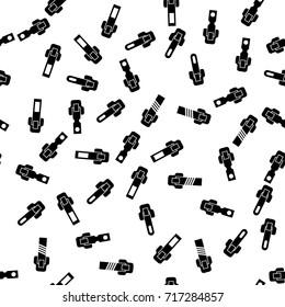 Vector Zipper Silhouette Seamless Pattern Isolated on White Background