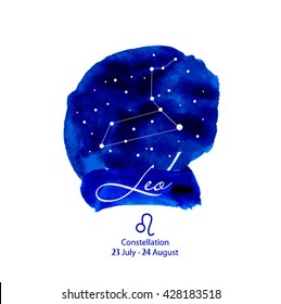 Vector Zodiac constellations Leo. Illustration of night sky, space and stars.Vector watercolor design.