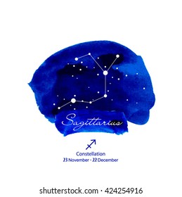 Vector Zodiac constellations Sagittarius. Illustration of night sky, space and stars.Vector watercolor design.Cosmos design.