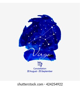 Vector Zodiac constellations Virgo. Illustration of night sky, space and stars.Vector watercolor design.Cosmos design.