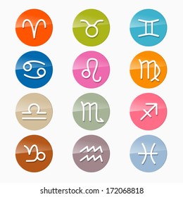 Vector Zodiac, Horoscope Circle Symbols in Retro Colors 