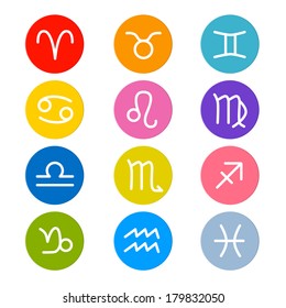 Vector Zodiac, Horoscope Circle Symbols in Retro Colors
