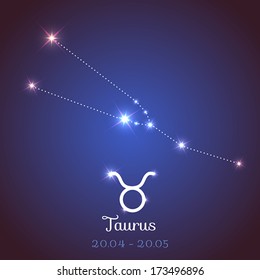 Vector zodiac horoscope with symbol, constellation, calendar - Taurus