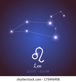 Vector zodiac horoscope with symbol, constellation, calendar - Leo