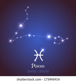 Vector zodiac horoscope with symbol, constellation, calendar - Pisces