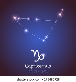 Vector zodiac horoscope with symbol, constellation, calendar - Capricornus