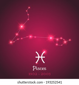 Vector zodiac horoscope with symbol, constellation, calendar - Pisces
