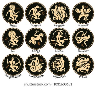 Vector zodiac icons in an antique style