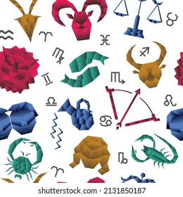 Vector Zodiac seamless pattern isolated on white background. Astrology pattern in flat style. Future prediction, horoscope web graphics.