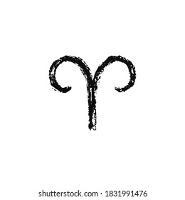 Vector zodiac sign. Aries handdrawing by paint brush. Horoscope isolated logo for 2021. Black illustration 
