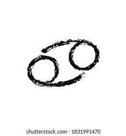 Vector zodiac sign. Cancer handdrawing by paint brush. Horoscope isolated logo for 2021. Black illustration 