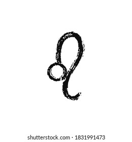 Vector zodiac sign. Leo handdrawing by paint brush. Horoscope isolated logo for 2021. Black illustration 