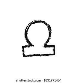 Vector zodiac sign. Libra handdrawing by paint brush. Horoscope isolated logo for 2021. Black illustration 