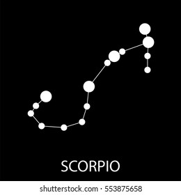 Vector. Zodiac sign Scorpio of the stars on black background. Detailed stylish icon. Modern style drawing with glowing lines and points. Constellation with title