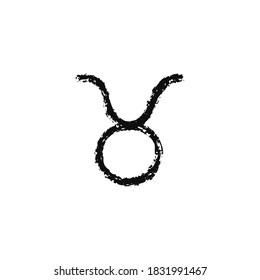 Vector zodiac sign. Taurus handdrawing by paint brush. Horoscope isolated logo for 2021. Black illustration 