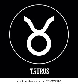 Vector. Zodiac sign Taurus on black background. Detailed stylish icon for cards. Modern style drawing. Simple geometric style of Constellation with title