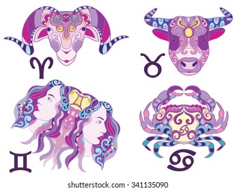 Vector zodiac signs - aries, taurus, gemini, cancer