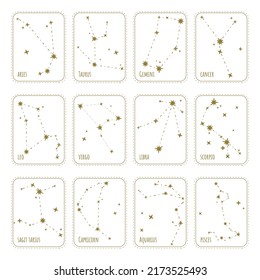 Vector zodiac signs cards. Star constellations	