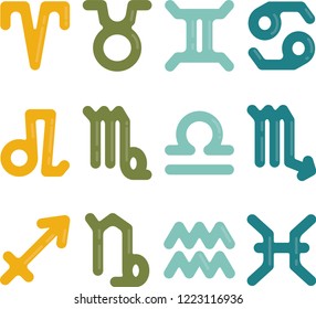 vector zodiac signs icon set with elements colours