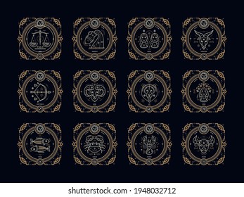 Vector zodiac signs set. Zodiacal symbols, astrology elements.