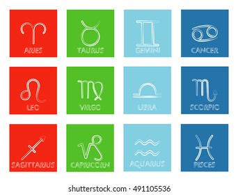 Vector zodiac signs. Symbols of horoscope sorted by four elements: fire, earth, air, water