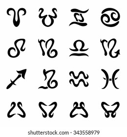Vector Zodiac symbol icon set on white background